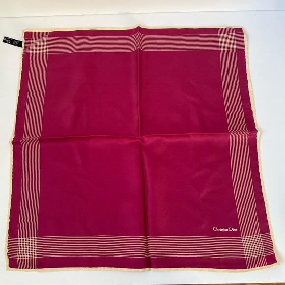 Dior Other - Christian Dior 100% Silk Hand Rolled Edges Pocket Square Handkerchief Raspberry
